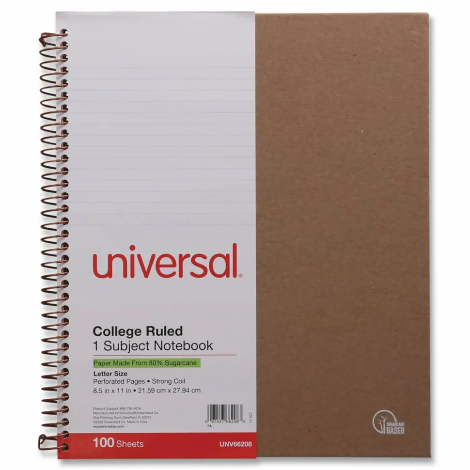 Universal Deluxe Sugarcane Based Notebooks, 1-Subject, Medium/College Rule, Brown Kraft Cover, (100) 11 x 8.5 Sheets