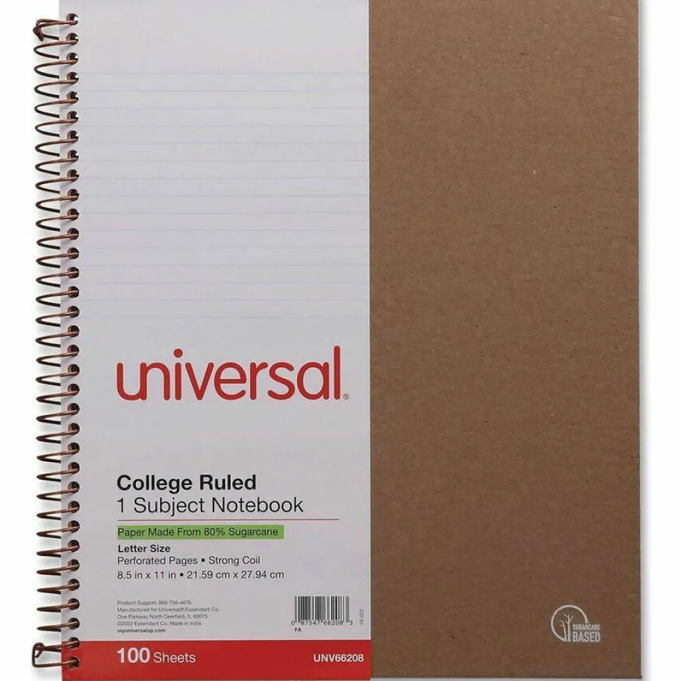 Universal Deluxe Sugarcane Based Notebooks, 1-Subject, Medium/College Rule, Brown Kraft Cover, (100) 11 x 8.5 Sheets