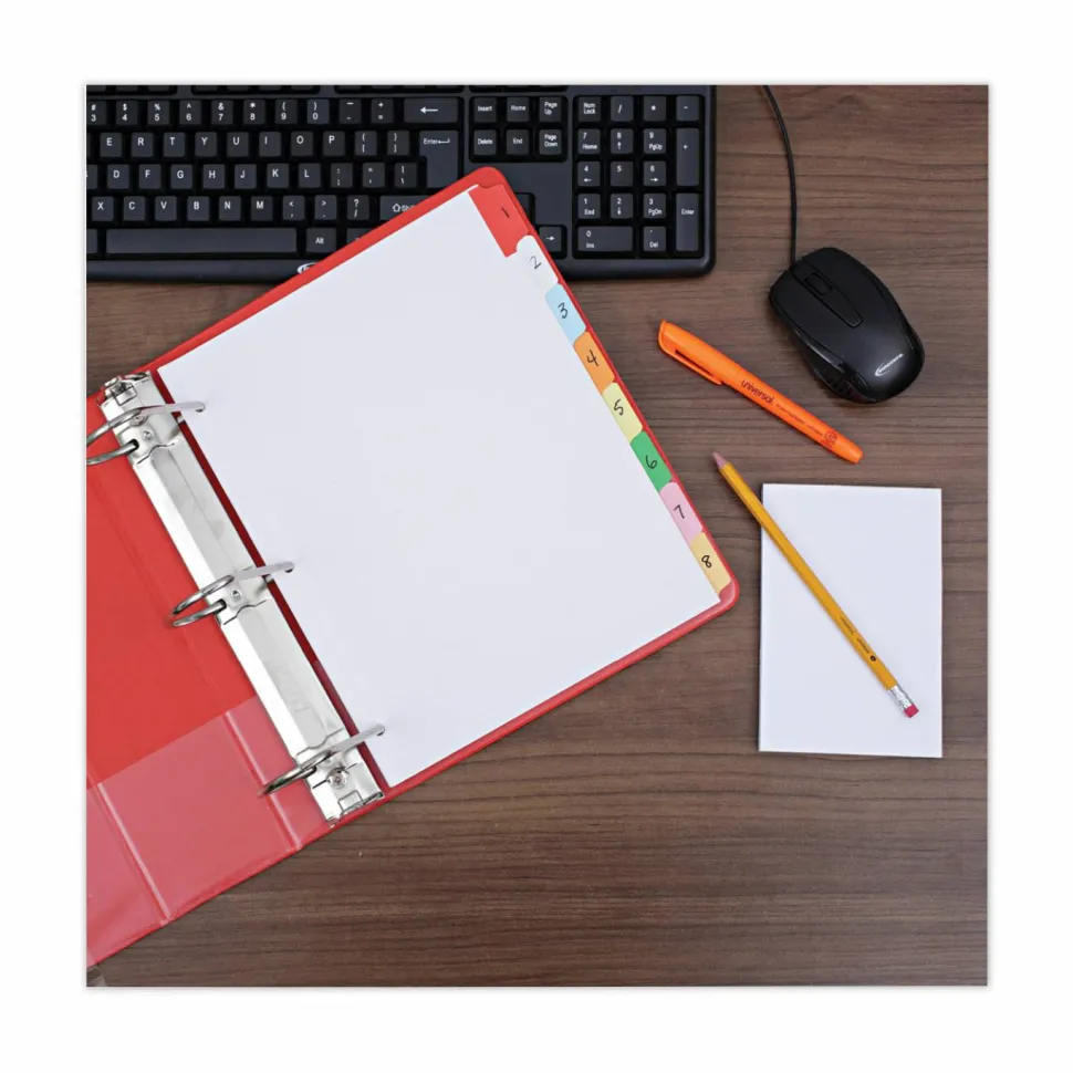 Universal Deluxe Write-On/Erasable Tab Index, 8-Tab, 11 x 8.5, White, Assorted Tabs, 1 Set