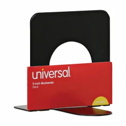 Universal Economy Bookends, 4.75 x 5.25 x 5, Heavy Gauge Steel, Black, Pair