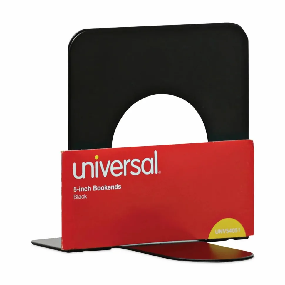 Universal Economy Bookends, 4.75 x 5.25 x 5, Heavy Gauge Steel, Black, Pair