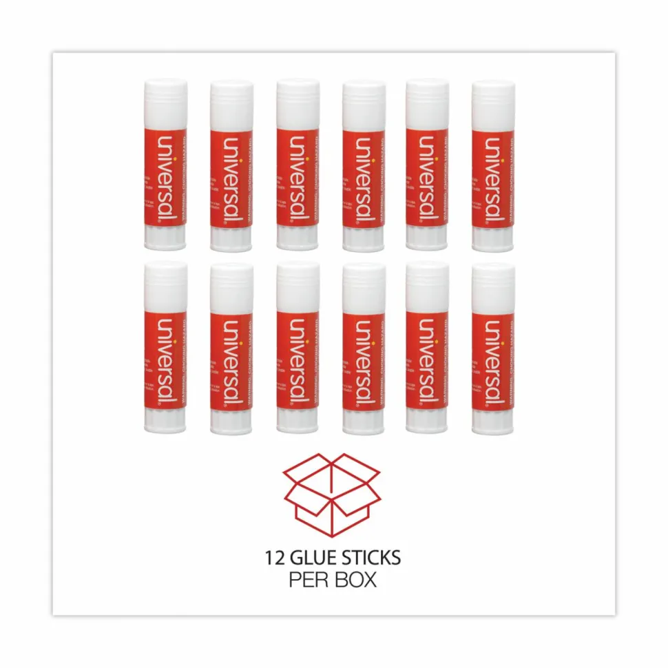 Universal Glue Stick, 0.74 oz, Applies and Dries Clear, 12/Pack