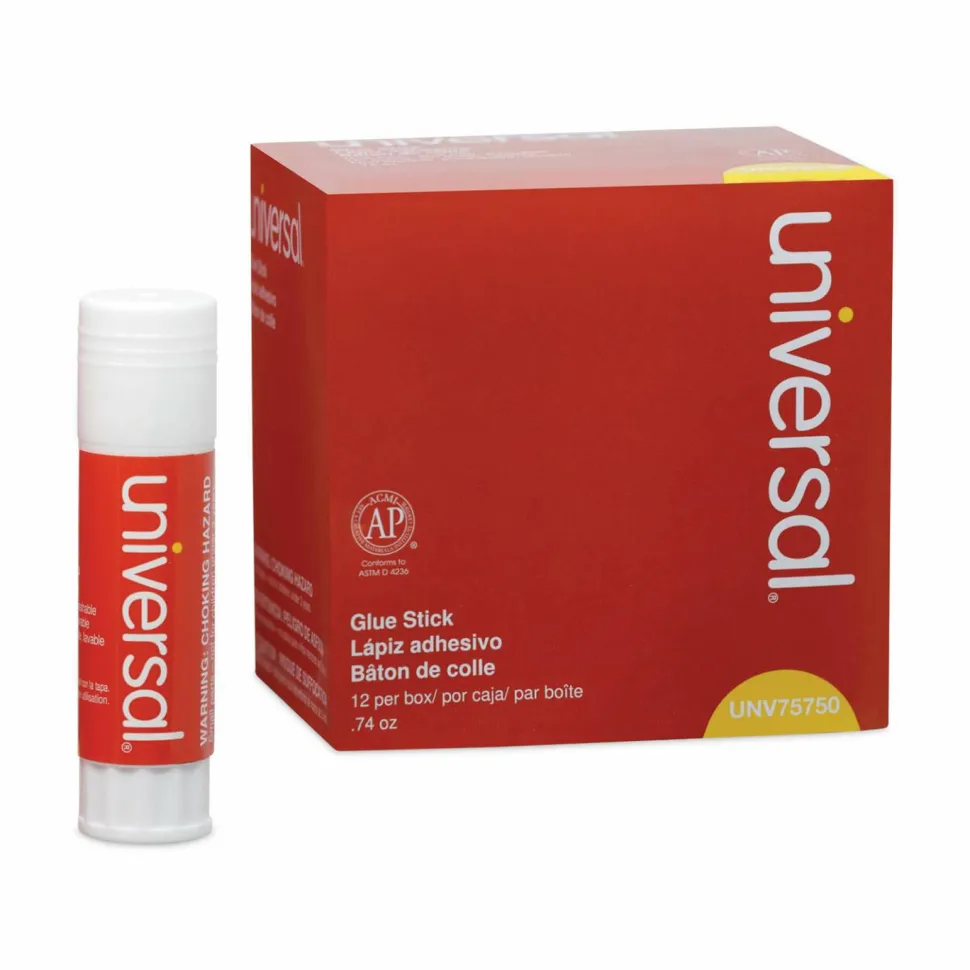 Universal Glue Stick, 0.74 oz, Applies and Dries Clear, 12/Pack