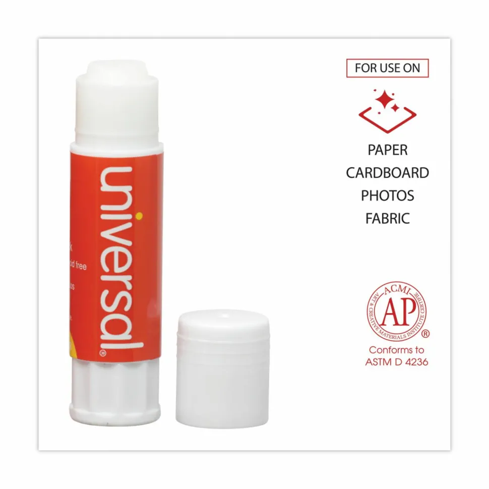 Universal Glue Stick, 0.74 oz, Applies and Dries Clear, 12/Pack
