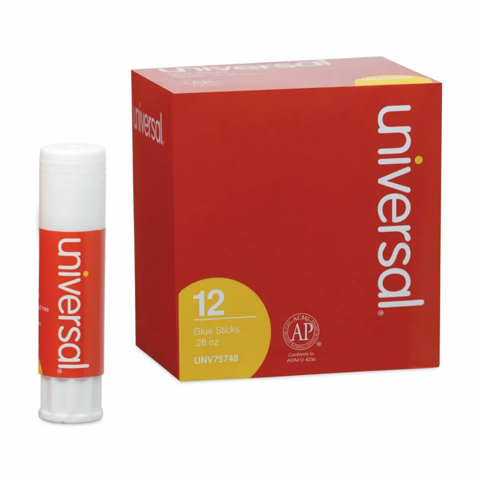 Universal Glue Stick, 0.28 oz, Applies and Dries Clear, 12/Pack