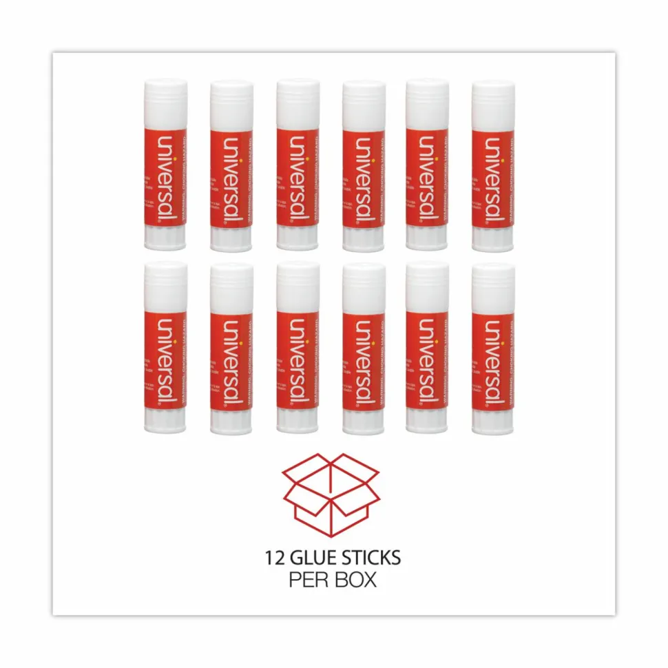 Universal Glue Stick, 1.3 oz, Applies and Dries Clear, 12/Pack