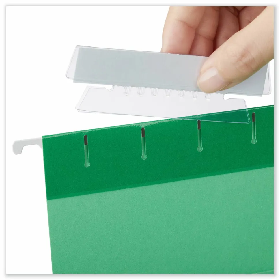 Universal Hanging File Folder Plastic Index Tabs, 1/3-Cut, Clear, 3.7" Wide, 25/Pack
