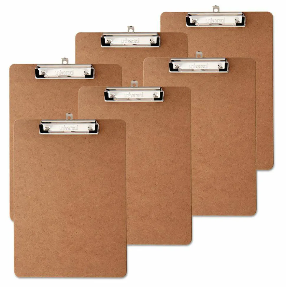 Universal Hardboard Clipboard with Low-Profile Clip, 0.5" Clip Capacity, Holds 8.5 x 11 Sheets, Brown, 6/Pack
