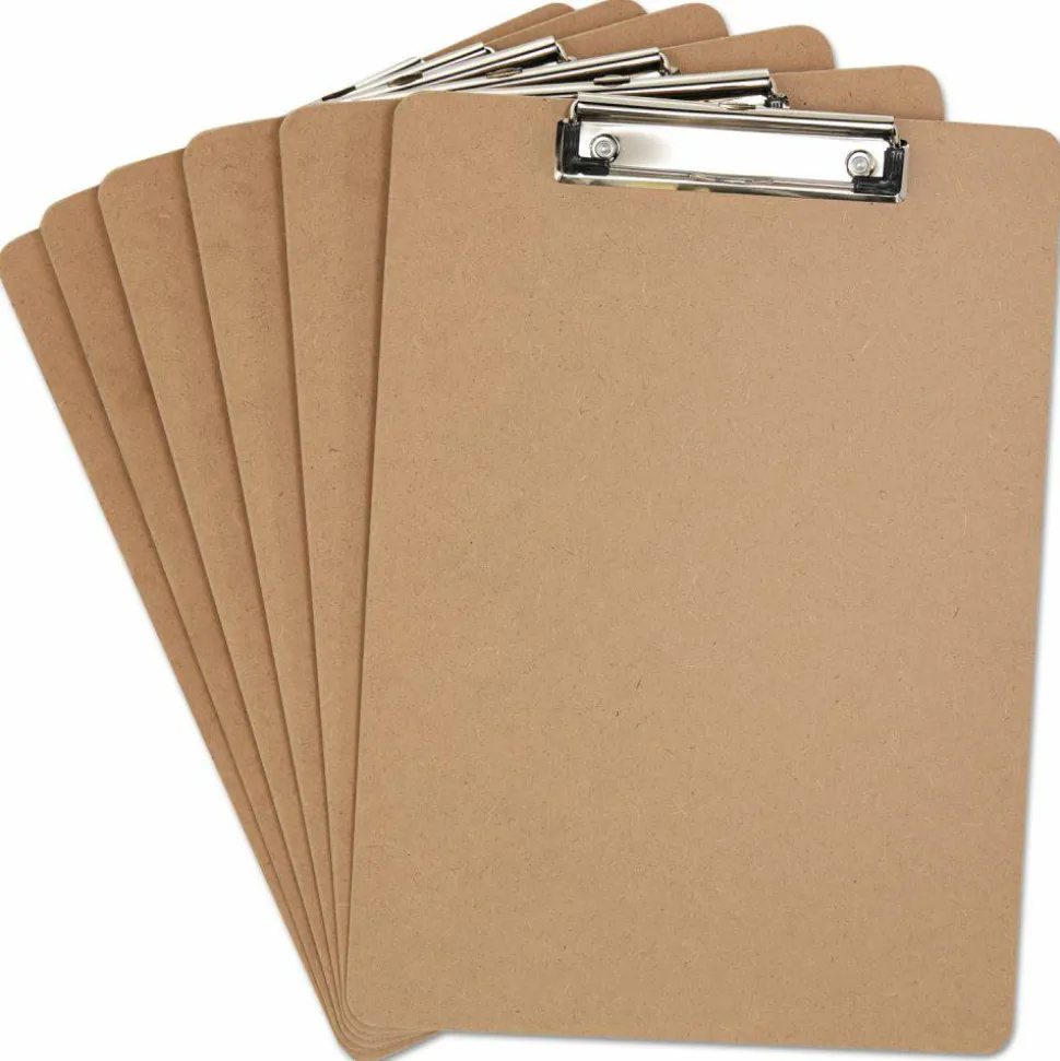 Universal Hardboard Clipboard with Low-Profile Clip, 0.5" Clip Capacity, Holds 8.5 x 11 Sheets, Brown, 6/Pack