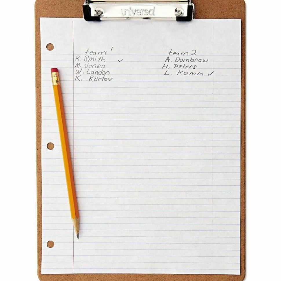 Universal Hardboard Clipboard with Low-Profile Clip, 0.5" Clip Capacity, Holds 8.5 x 11 Sheets, Brown, 6/Pack