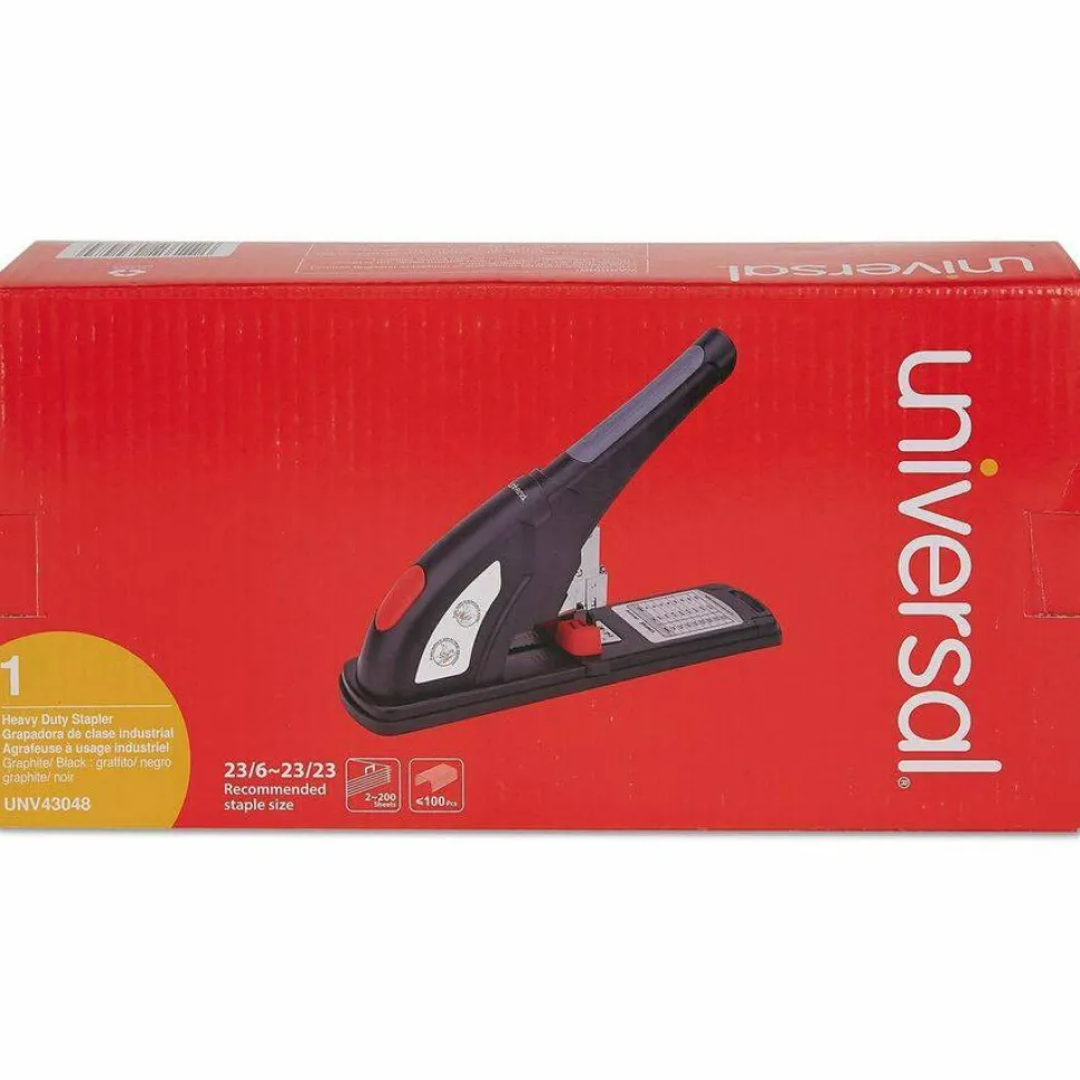 Universal Heavy-Duty Stapler, 200-Sheet Capacity, Black/Graphite/Red