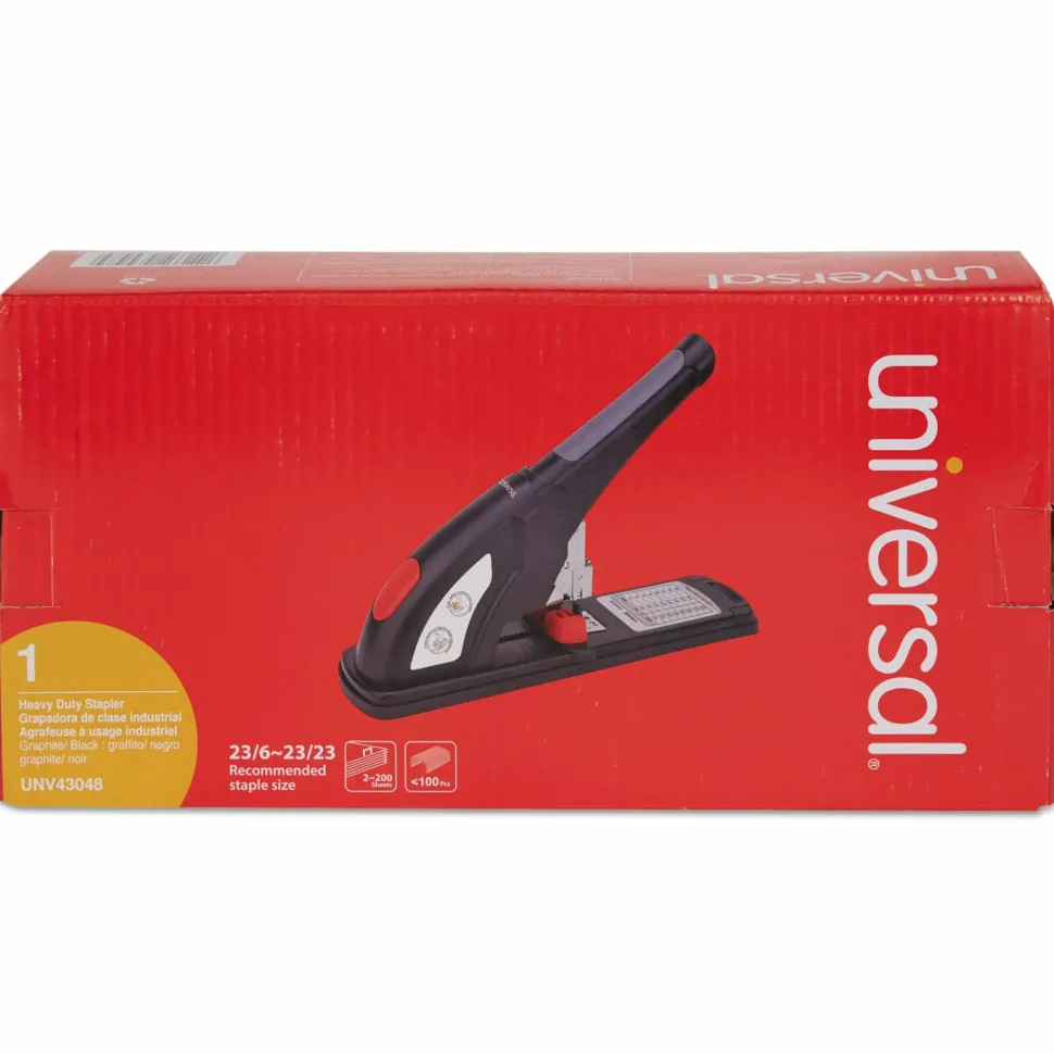 Universal Heavy-Duty Stapler, 200-Sheet Capacity, Black/Graphite/Red