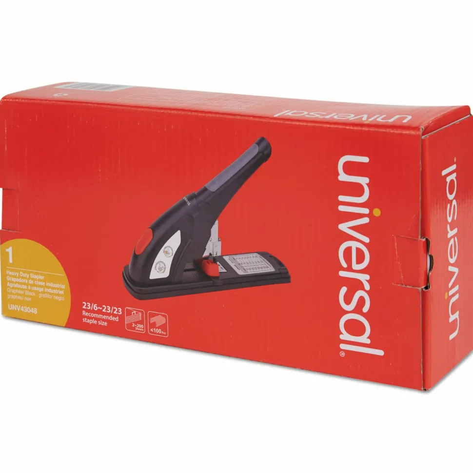 Universal Heavy-Duty Stapler, 200-Sheet Capacity, Black/Graphite/Red