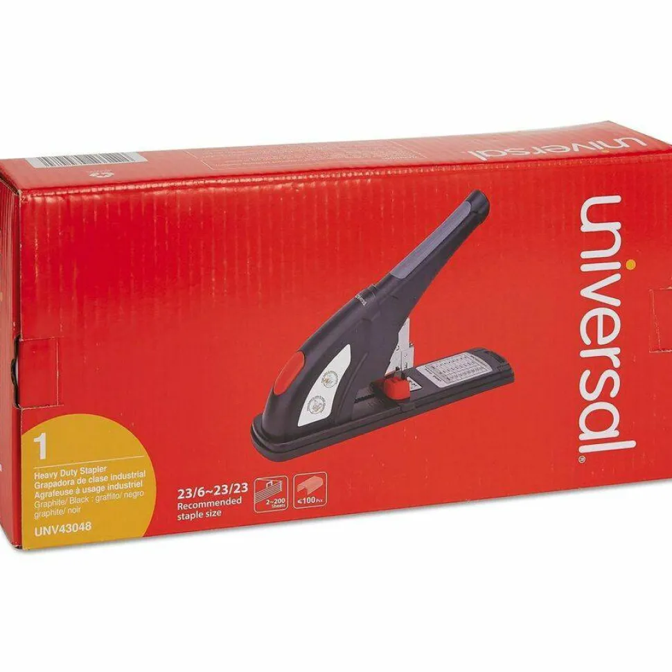 Universal Heavy-Duty Stapler, 200-Sheet Capacity, Black/Graphite/Red