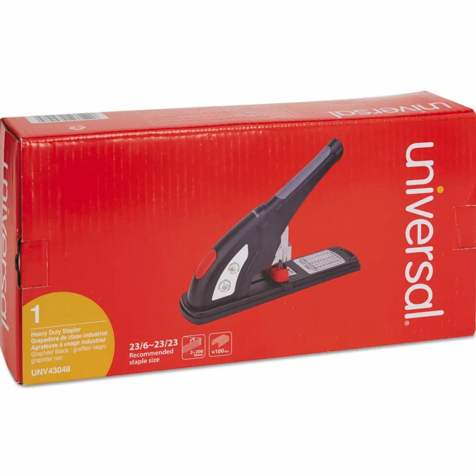 Universal Heavy-Duty Stapler, 200-Sheet Capacity, Black/Graphite/Red