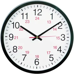 Universal 24-Hour Round Wall Clock, 12 5/8", Black