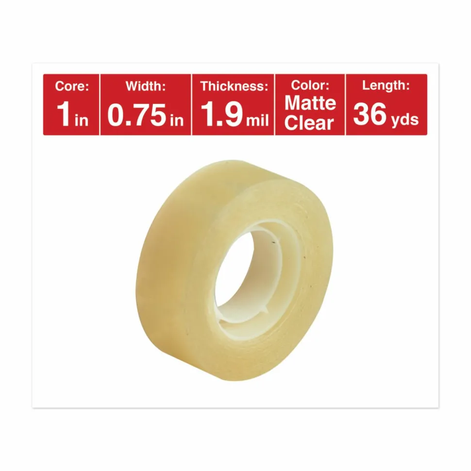 Universal Invisible Tape, 1" Core, 0.75" x 36 yds, Clear, 12/Pack