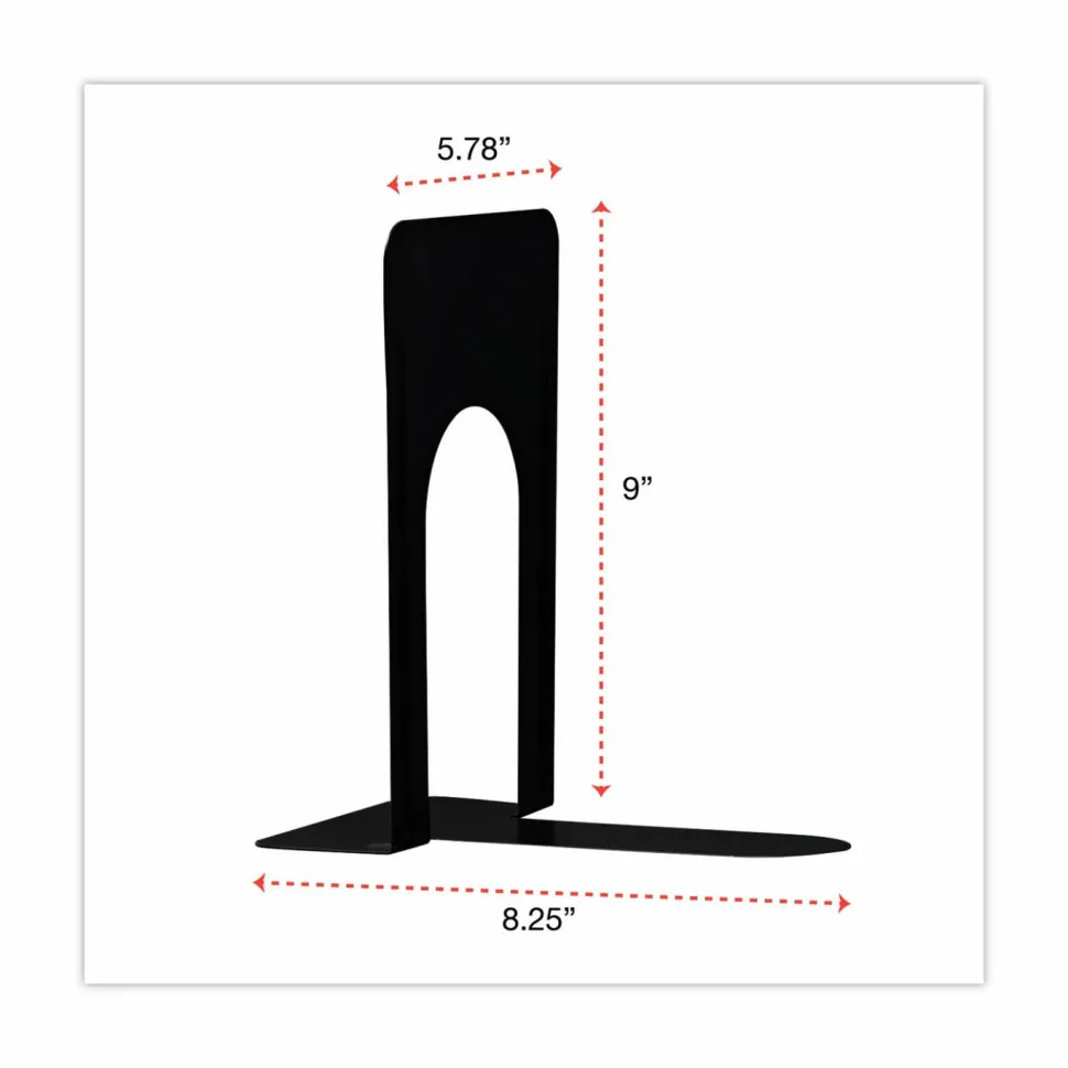 Universal Jumbo Deluxe Economy Bookends, Nonskid Base, 5.88 x 8.25 x 9, Heavy Gauge Steel, Black, Pair