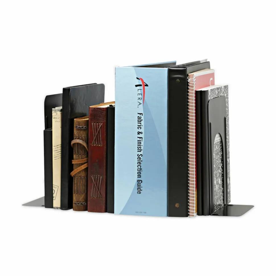 Universal Jumbo Deluxe Economy Bookends, Nonskid Base, 5.88 x 8.25 x 9, Heavy Gauge Steel, Black, Pair