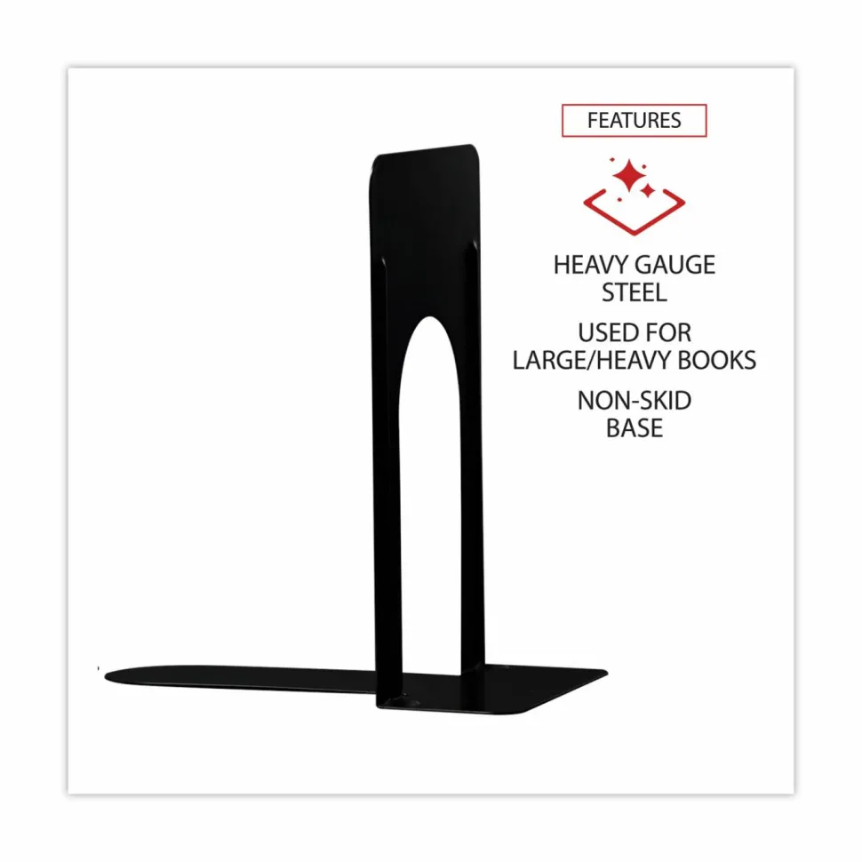 Universal Jumbo Deluxe Economy Bookends, Nonskid Base, 5.88 x 8.25 x 9, Heavy Gauge Steel, Black, Pair
