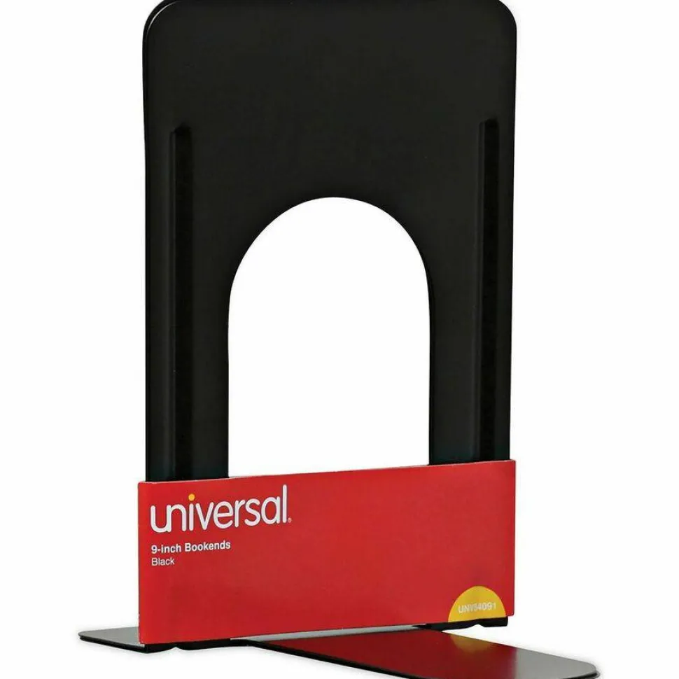 Universal Jumbo Economy Bookends, Standard, 5.88 x 8.25 x 9, Heavy Gauge Steel, Black, Pair