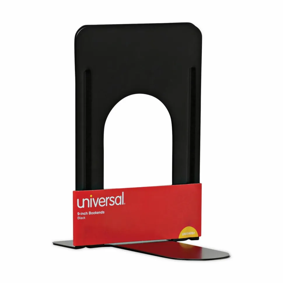 Universal Jumbo Economy Bookends, Standard, 5.88 x 8.25 x 9, Heavy Gauge Steel, Black, Pair