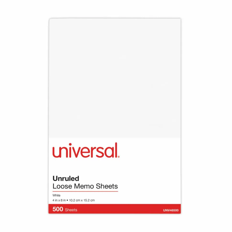 Universal Loose White Memo Sheets, 4 x 6, Unruled, Plain White, 500/Pack