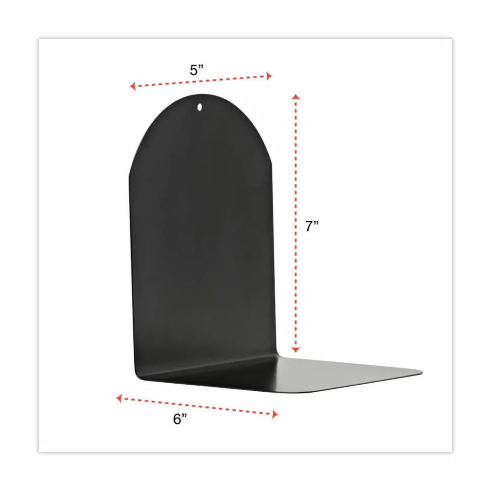 Universal Magnetic Bookends, Magnetic Base, 6 x 5 x 7, Metal, Black, Pair