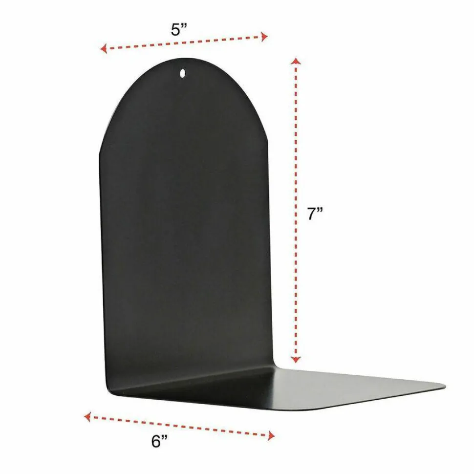 Universal Magnetic Bookends, Magnetic Base, 6 x 5 x 7, Metal, Black, Pair