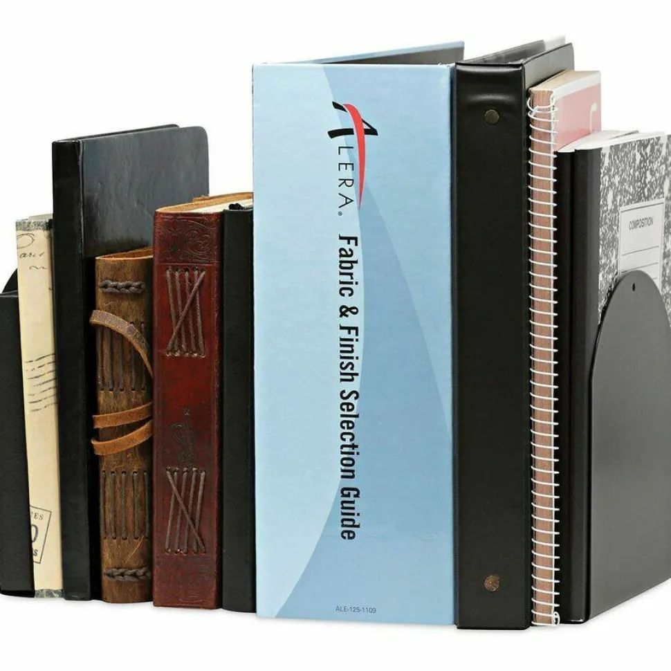 Universal Magnetic Bookends, Magnetic Base, 6 x 5 x 7, Metal, Black, Pair