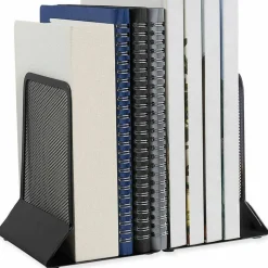 Universal Metal Mesh Bookends, Nonskid Base, 5.38 x 5.38 x 6.75, Black, Pair
