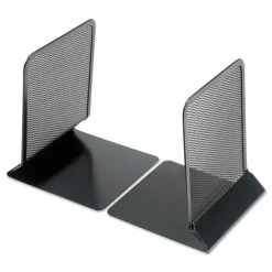 Universal Metal Mesh Bookends, Nonskid Base, 5.38 x 5.38 x 6.75, Black, Pair