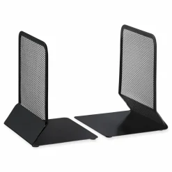 Universal Metal Mesh Bookends, Nonskid Base, 5.38 x 5.38 x 6.75, Black, Pair