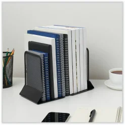 Universal Metal Mesh Bookends, Nonskid Base, 5.38 x 5.38 x 6.75, Black, Pair