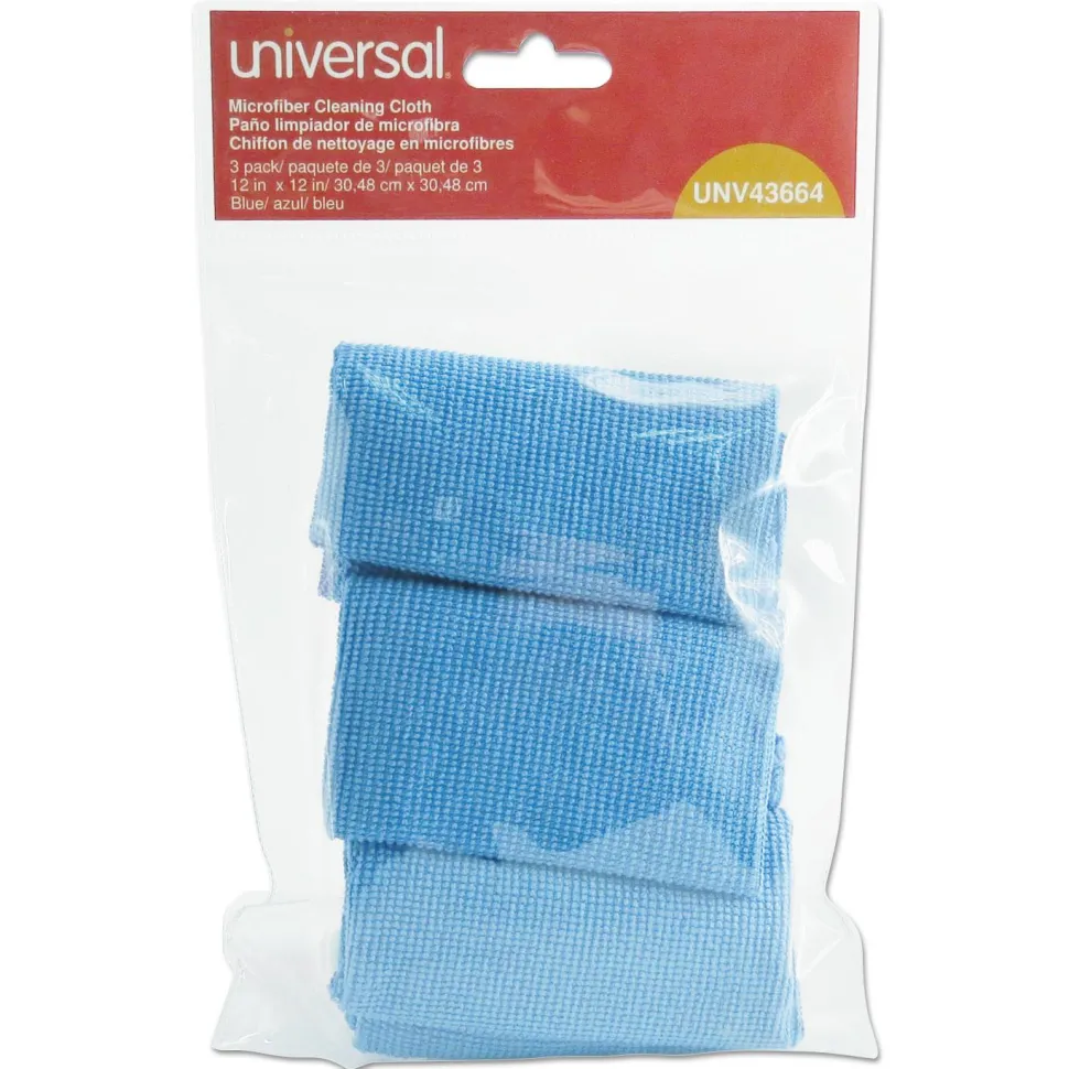 Universal Microfiber Cleaning Cloth, 12 x 12, Blue, 3/Pack