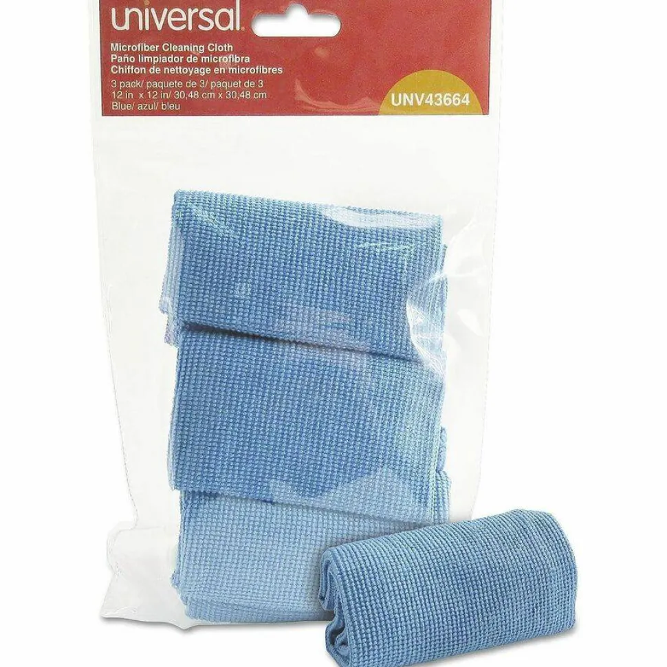 Universal Microfiber Cleaning Cloth, 12 x 12, Blue, 3/Pack