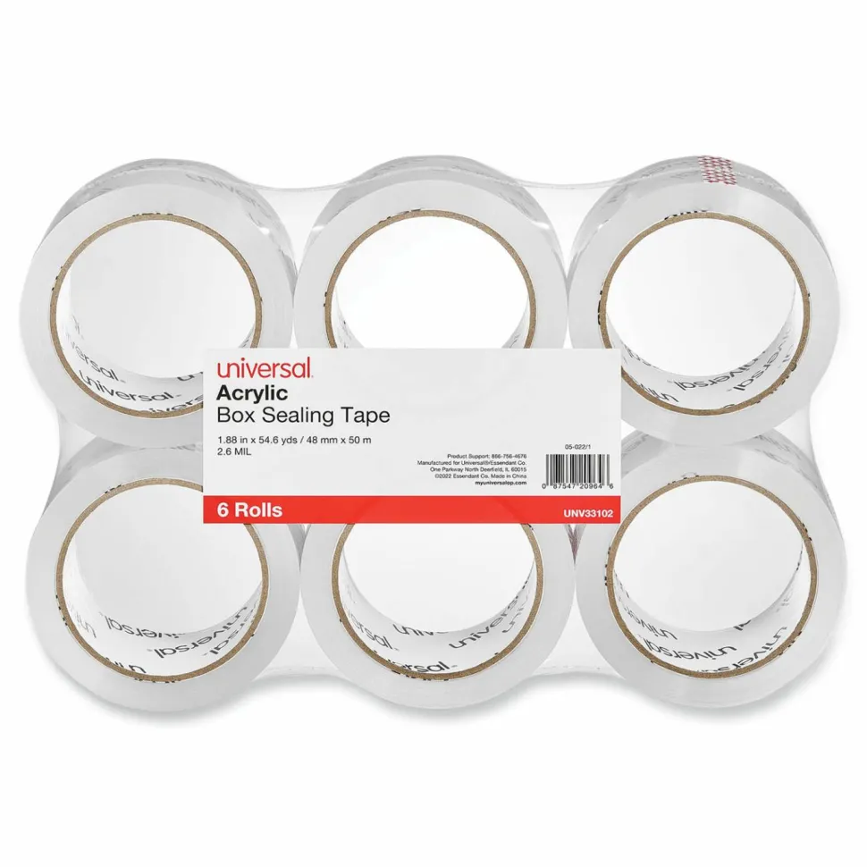 Universal Moving and Storage Packing Tape, 3" Core, 1.88" x 54.6 yd, Clear, 6/Pack