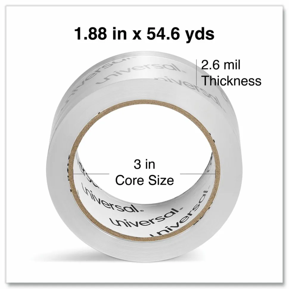 Universal Moving and Storage Packing Tape, 3" Core, 1.88" x 54.6 yd, Clear, 6/Pack