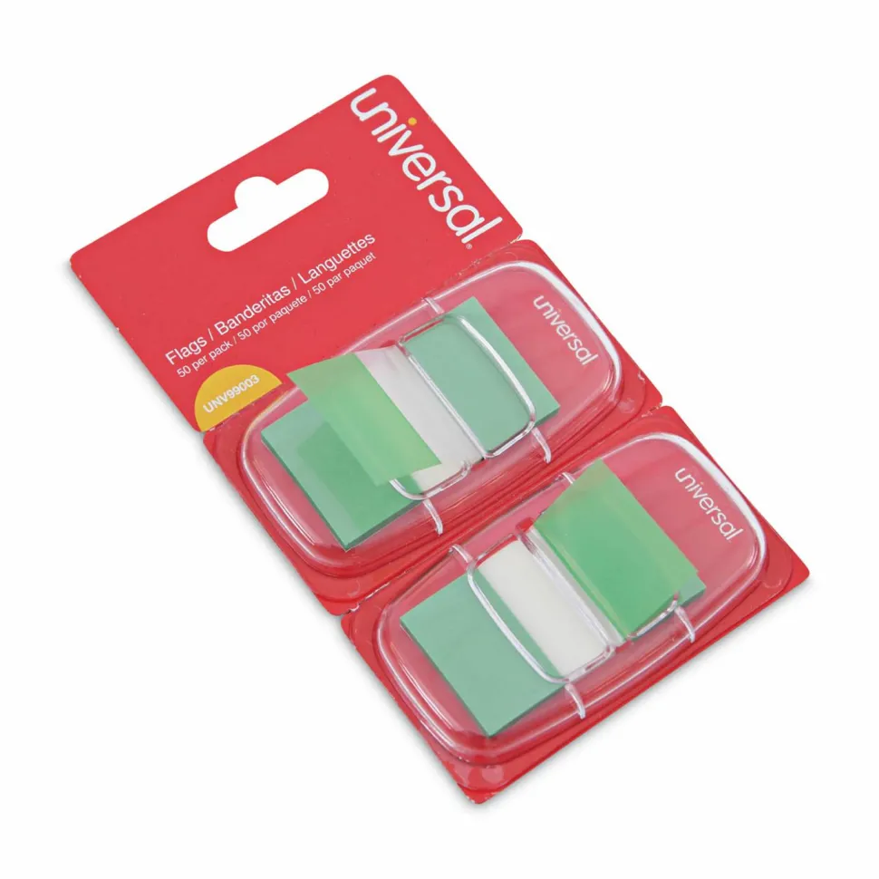 Universal Page Flags, Green, 50 Flags/Dispenser, 2 Dispensers/Pack