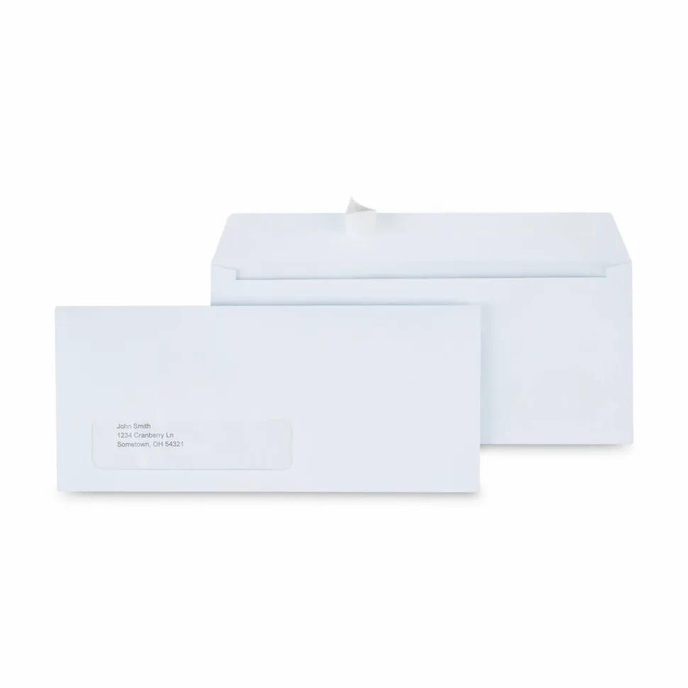Universal Peel Seal Strip Business Envelope, Address Window, #10, Square Flap, Self-Adhesive Closure, 4.13 x 9.5, White, 500/Box