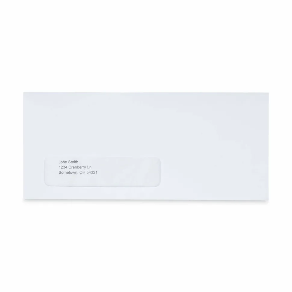 Universal Peel Seal Strip Business Envelope, Address Window, #10, Square Flap, Self-Adhesive Closure, 4.13 x 9.5, White, 500/Box