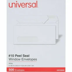 Universal Peel Seal Strip Business Envelope, Address Window, #10, Square Flap, Self-Adhesive Closure, 4.13 x 9.5, White, 500/Box