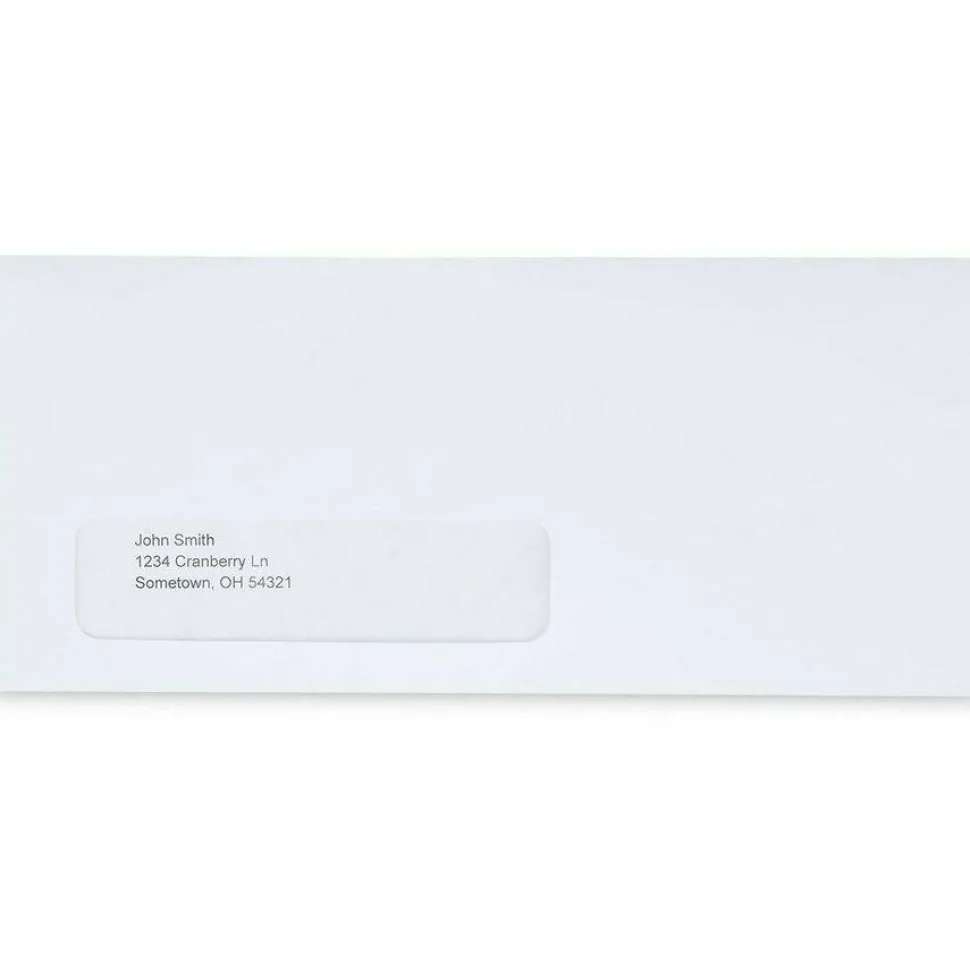 Universal Peel Seal Strip Business Envelope, Address Window, #10, Square Flap, Self-Adhesive Closure, 4.13 x 9.5, White, 500/Box