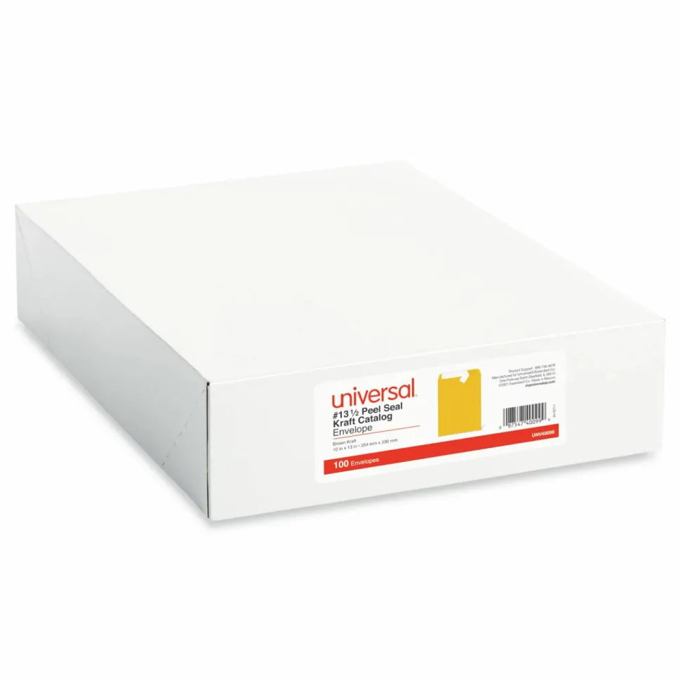 Universal Peel Seal Strip Catalog Envelope, #13 1/2, Square Flap, Self-Adhesive Closure, 10 x 13, Natural Kraft, 100/Box