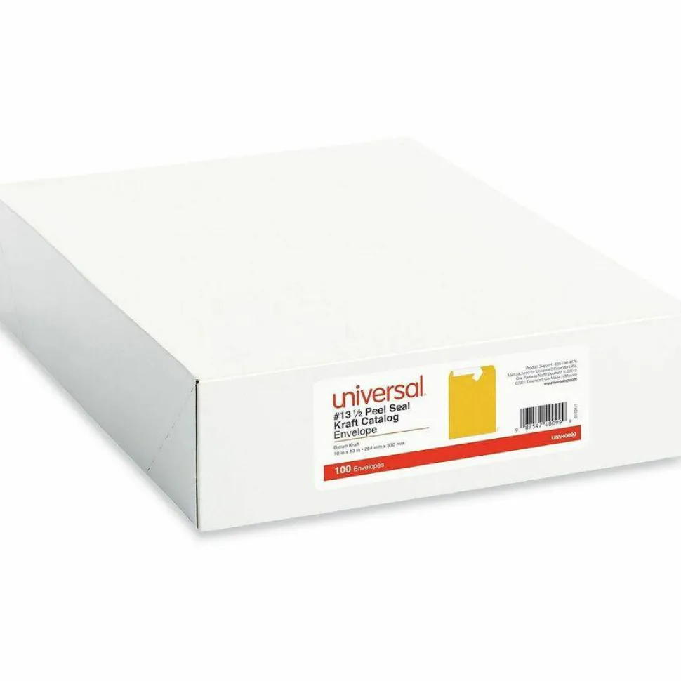 Universal Peel Seal Strip Catalog Envelope, #13 1/2, Square Flap, Self-Adhesive Closure, 10 x 13, Natural Kraft, 100/Box