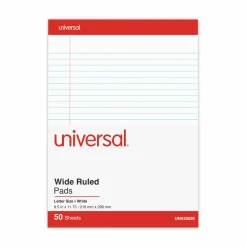 Universal Perforated Ruled Writing Pads, Red Headband, Wide/Legal Rule, (50) White 8.5 x 11 Sheets, Dozen