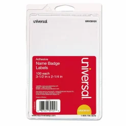 Universal Plain Self-Adhesive Name Badges, 3 1/2 x 2 1/4, White, 100/Pack