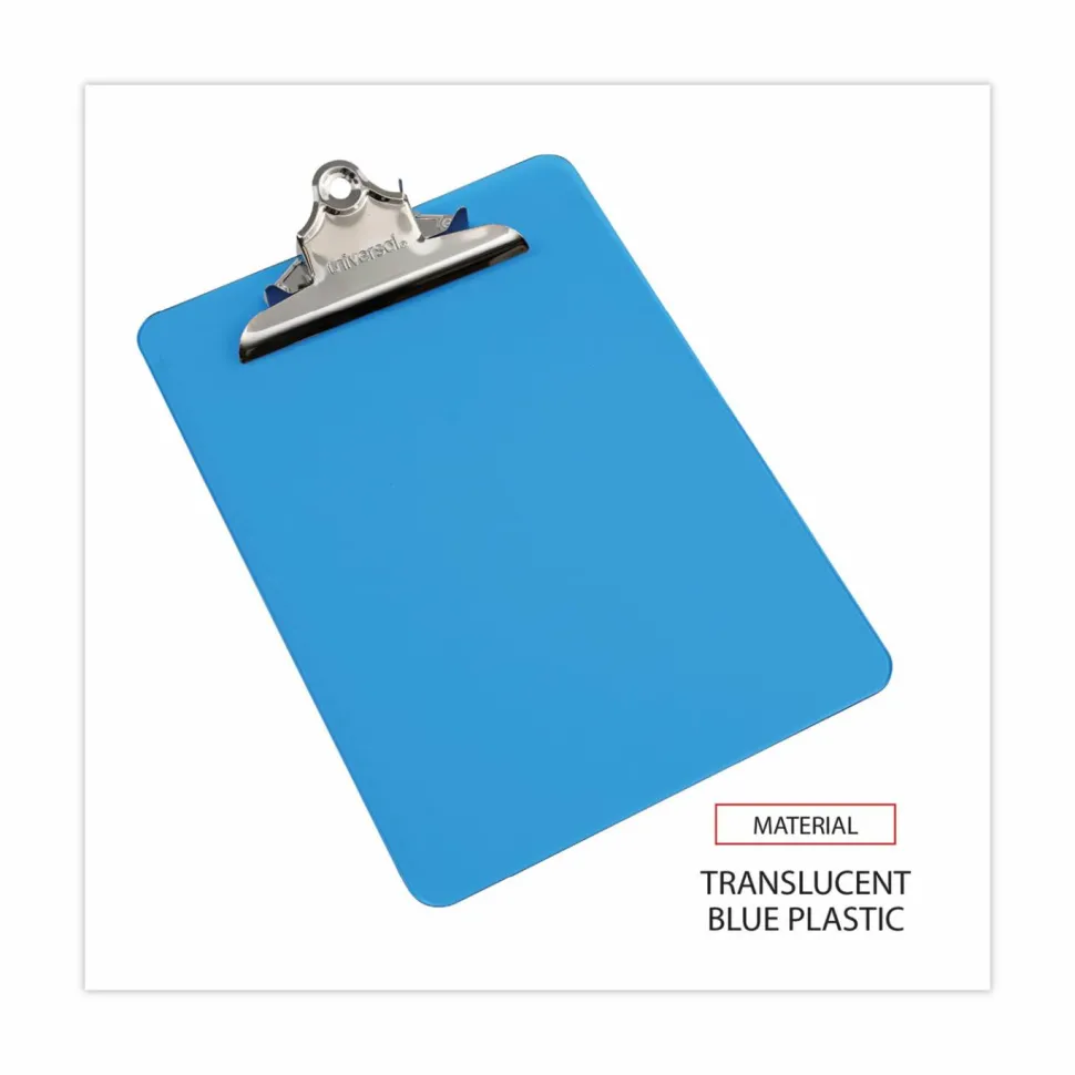Universal Plastic Clipboard with High Capacity Clip, 1.25" Clip Capacity, Holds 8.5 x 11 Sheets, Translucent Blue