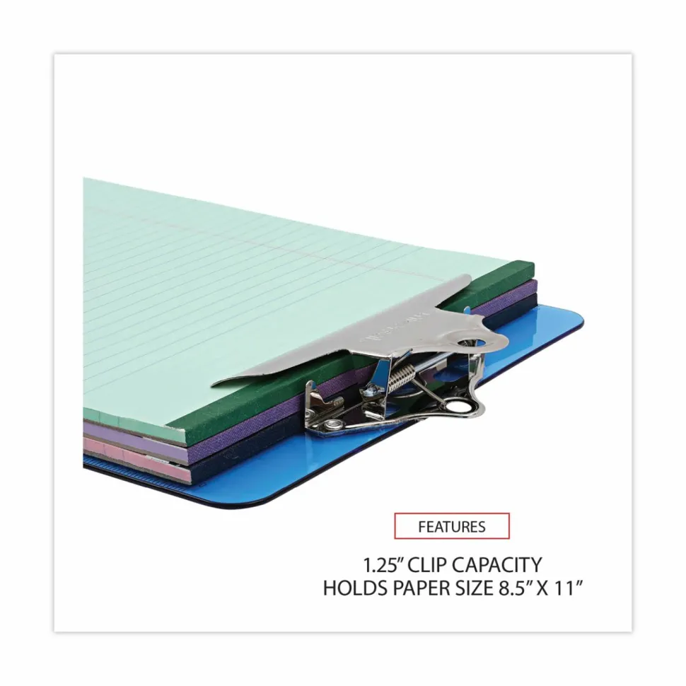 Universal Plastic Clipboard with High Capacity Clip, 1.25" Clip Capacity, Holds 8.5 x 11 Sheets, Translucent Blue