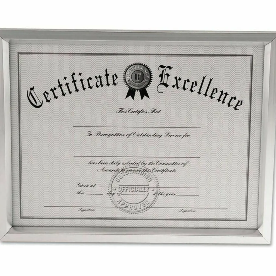 Universal Plastic Document Frame, for 8.5 x 11, Easel Back, Metallic Silver